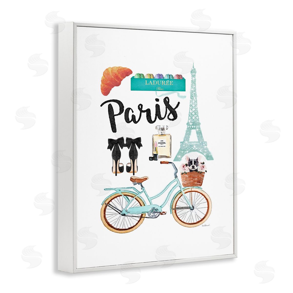 Paris Objects Bike & Heels White Frame Print Wall Art, Home Decor by Amanda Greenwood