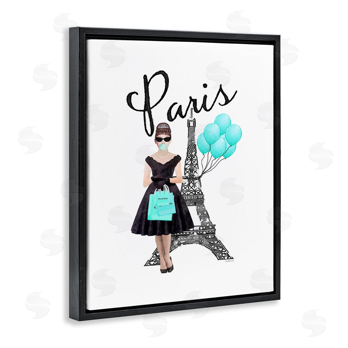 Paris Woman Eiffel Tower Black Floating Frame Canvas Wall Art, Home Decor by Amanda Greenwood