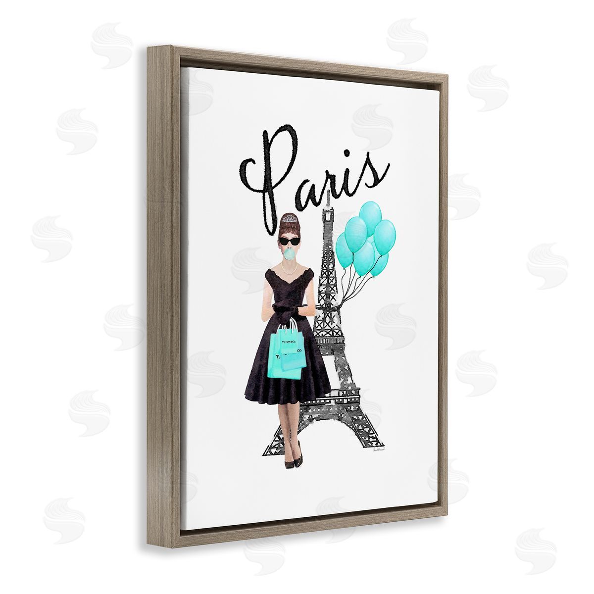 Paris Woman Eiffel Tower Brown Floating Frame Canvas Wall Art, Home Decor by Amanda Greenwood