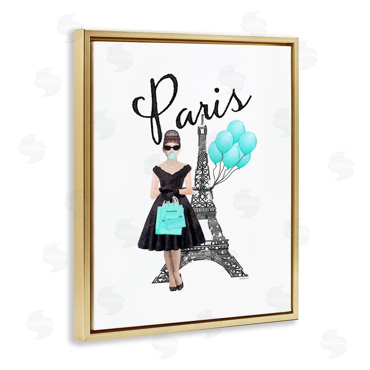 Paris Woman Eiffel Tower Gold Floating Frame Canvas Wall Art, Home Decor by Amanda Greenwood