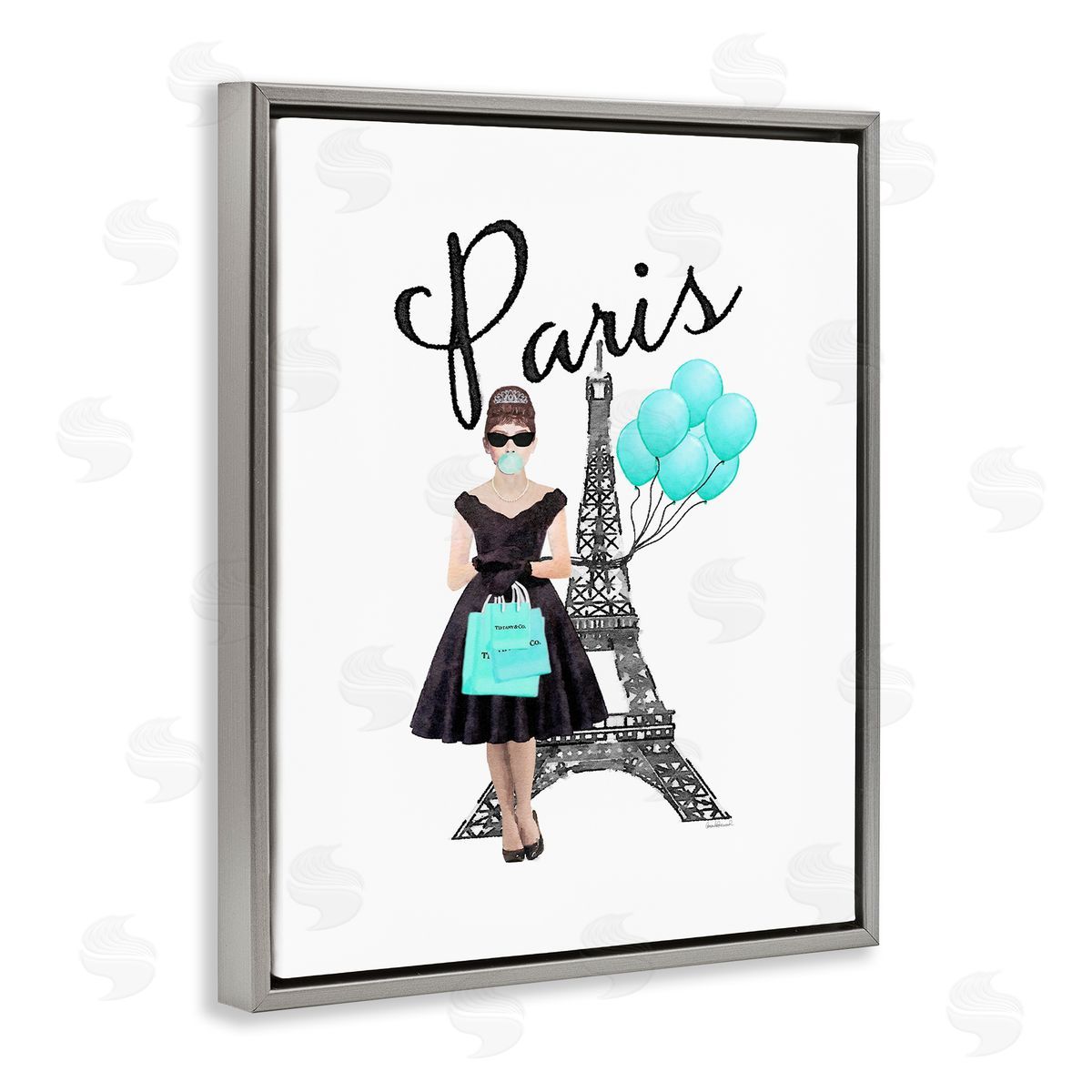 Paris Woman Eiffel Tower Grey Floating Frame Canvas Wall Art, Home Decor by Amanda Greenwood