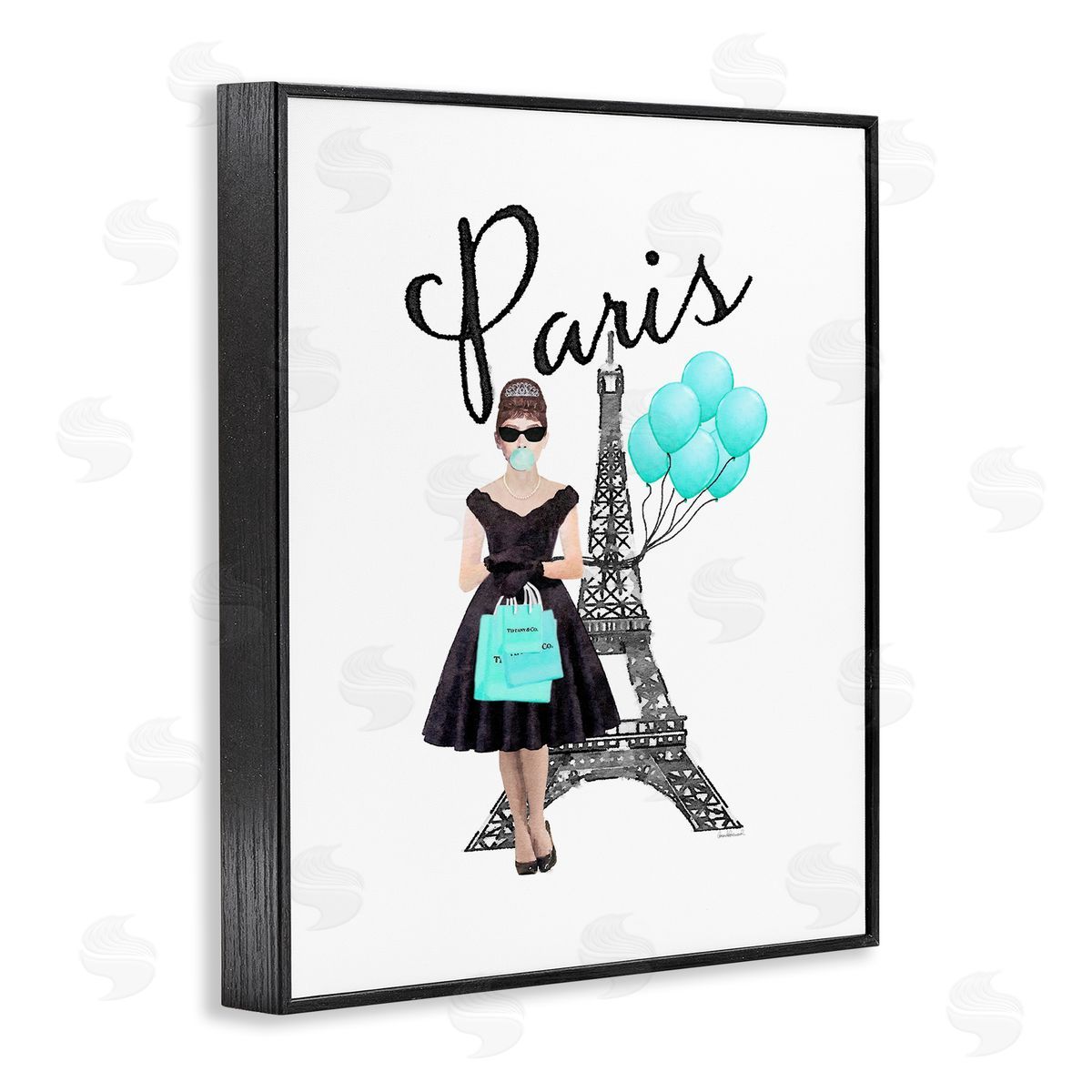 Paris Woman Eiffel Tower Black Frame Print Wall Art, Home Decor by Amanda Greenwood