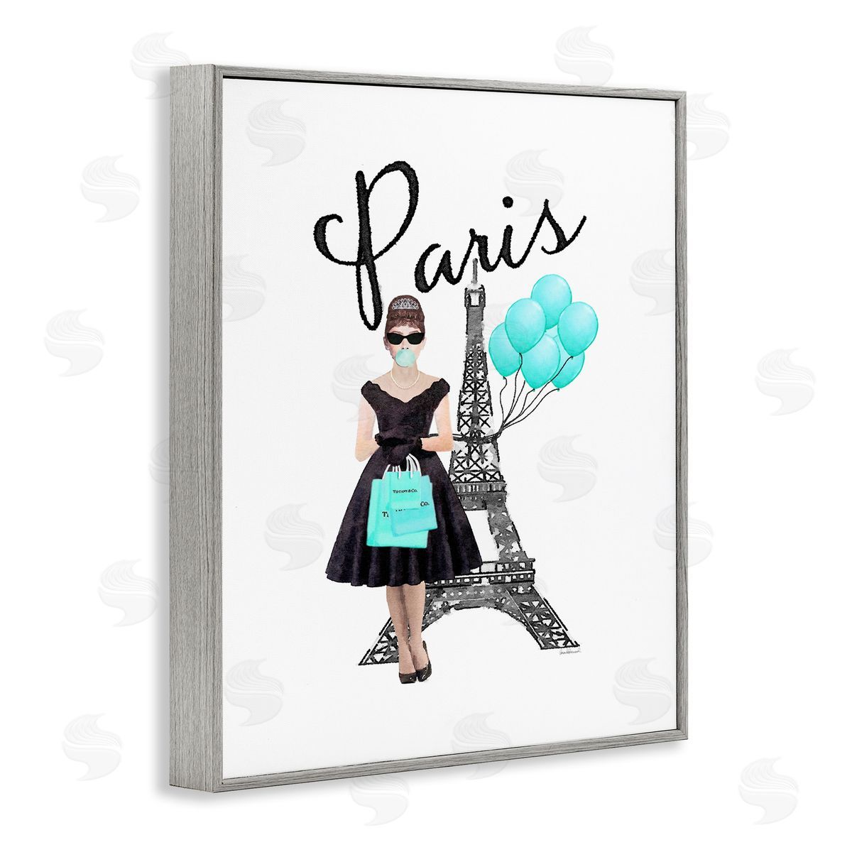 Paris Woman Eiffel Tower Grey Frame Print Wall Art, Home Decor by Amanda Greenwood