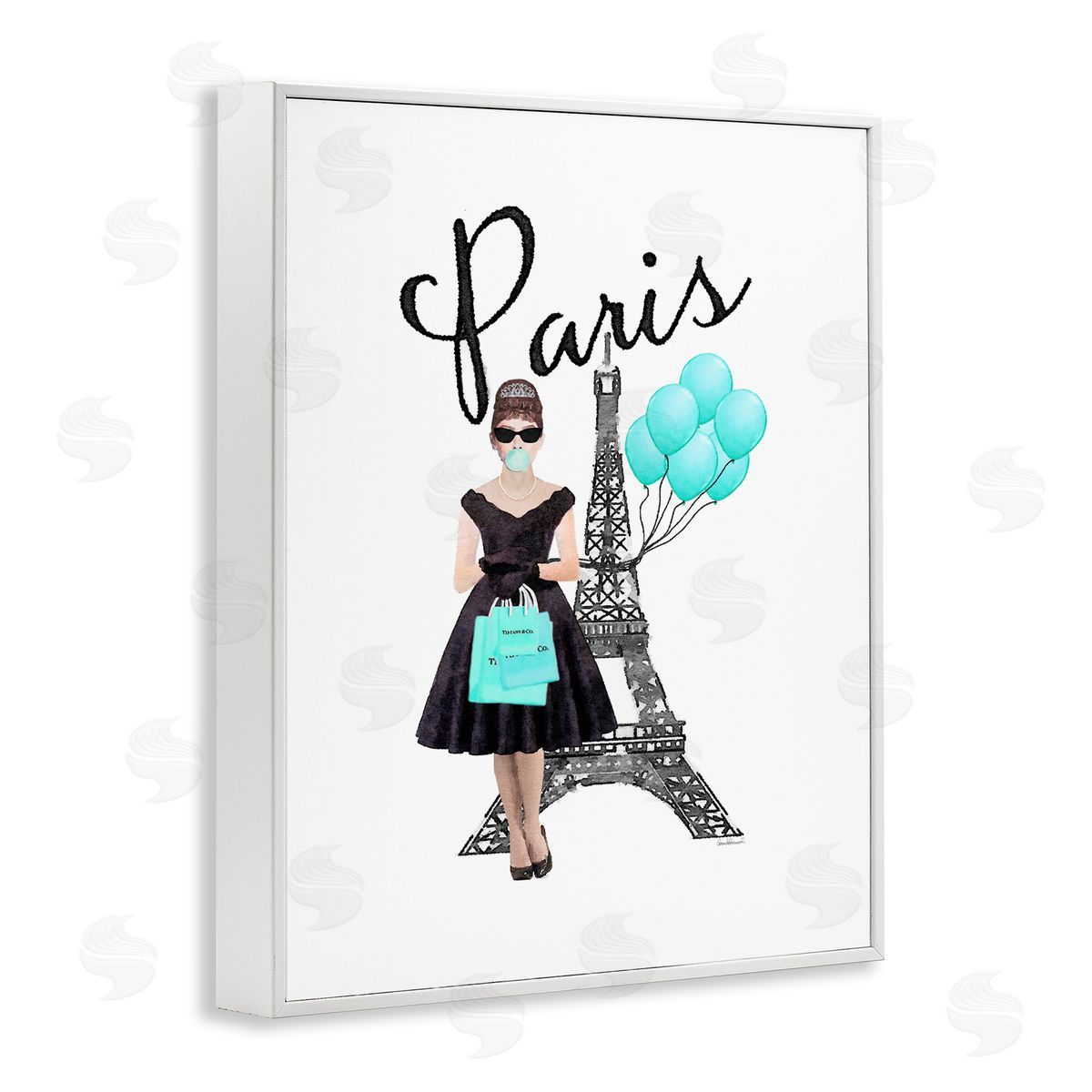 Paris Woman Eiffel Tower White Frame Print Wall Art, Home Decor by Amanda Greenwood