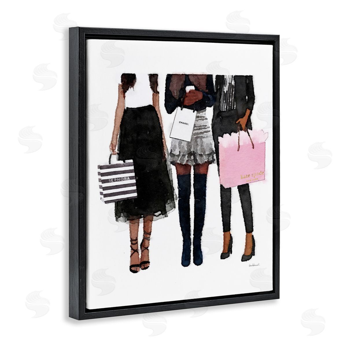 Fashion Models Glam Watercolor Black Floating Frame Canvas Wall Art, Home Decor by Amanda Greenwood