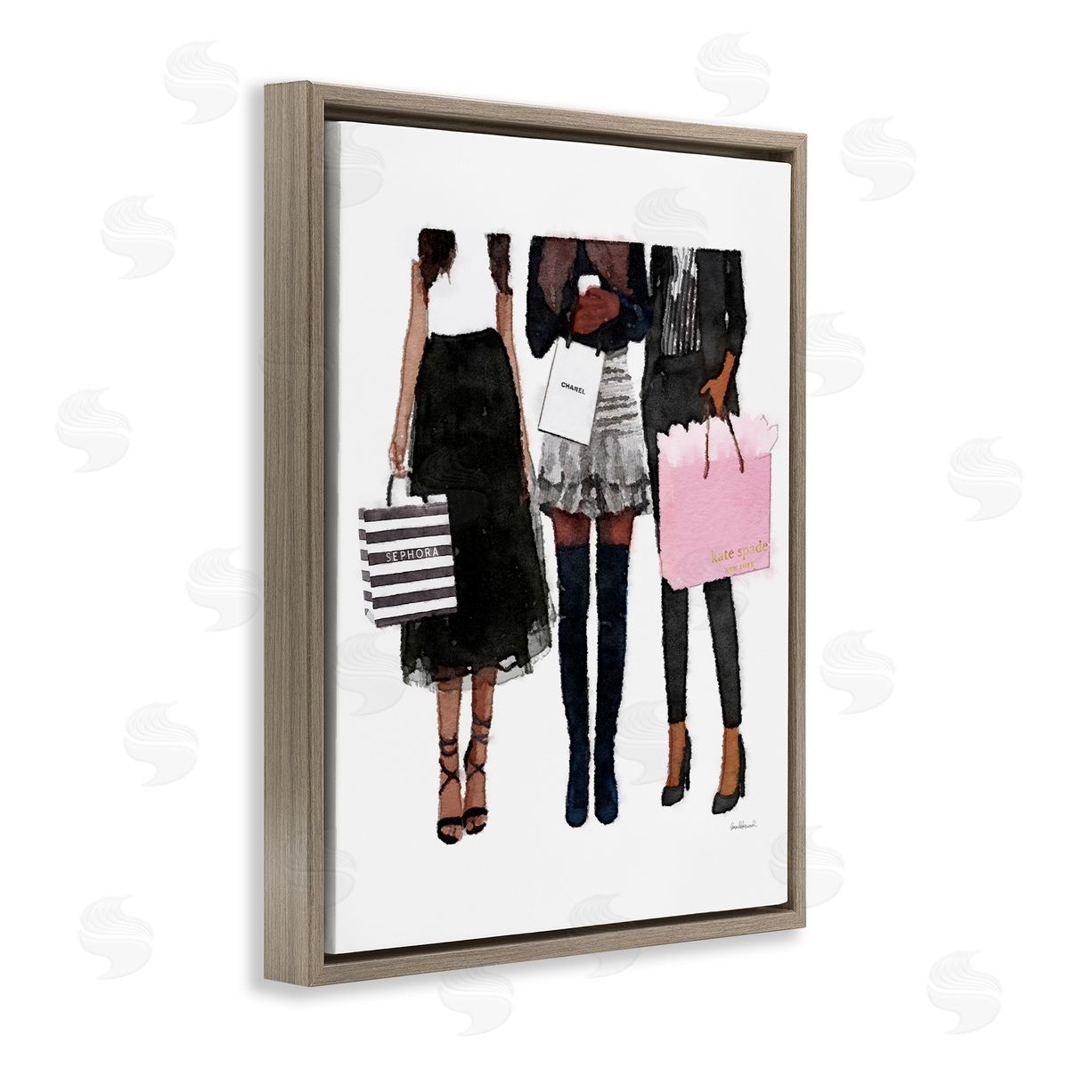 Fashion Models Glam Watercolor Brown Floating Frame Canvas Wall Art, Home Decor by Amanda Greenwood