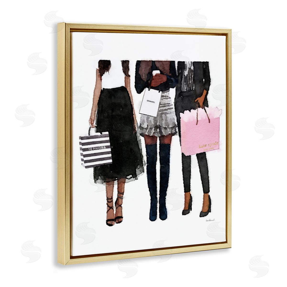 Fashion Models Glam Watercolor Gold Floating Frame Canvas Wall Art, Home Decor by Amanda Greenwood