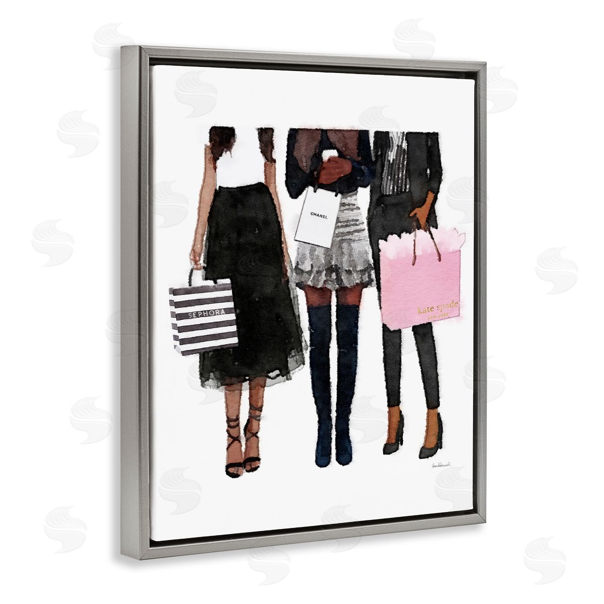 Fashion Models Glam Watercolor Grey Floating Frame Canvas Wall Art, Home Decor by Amanda Greenwood