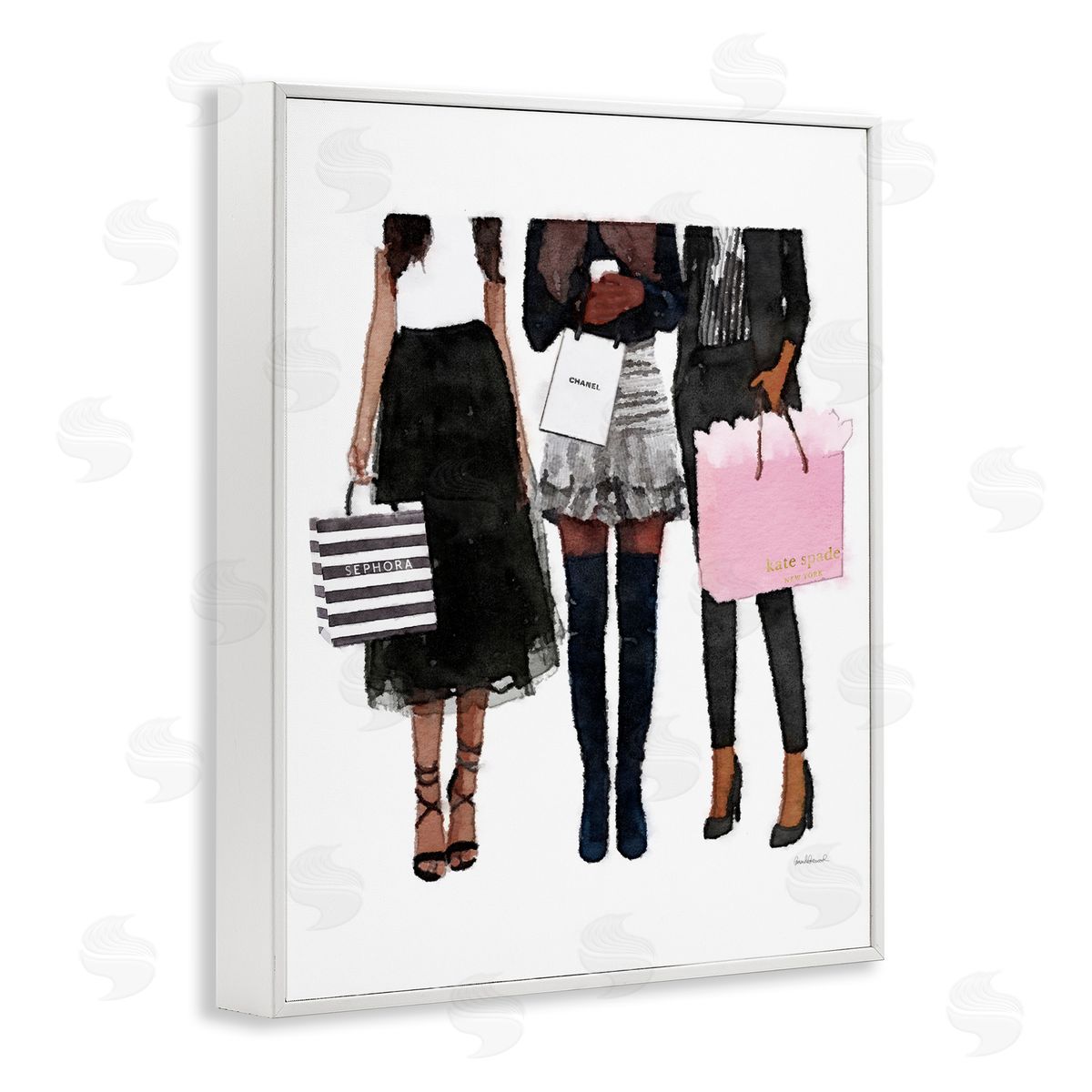 Fashion Models Glam Watercolor White Frame Print Wall Art, Home Decor by Amanda Greenwood