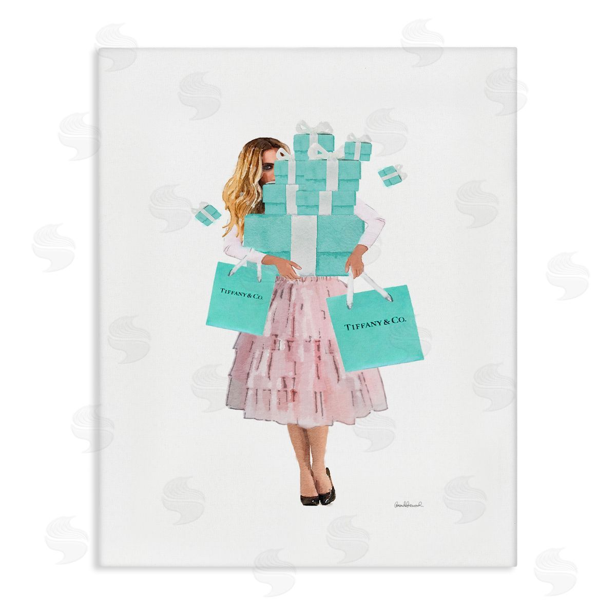 Woman Shopping Blue Pink Glam Canvas Wall Art, Home Decor by Amanda Greenwood
