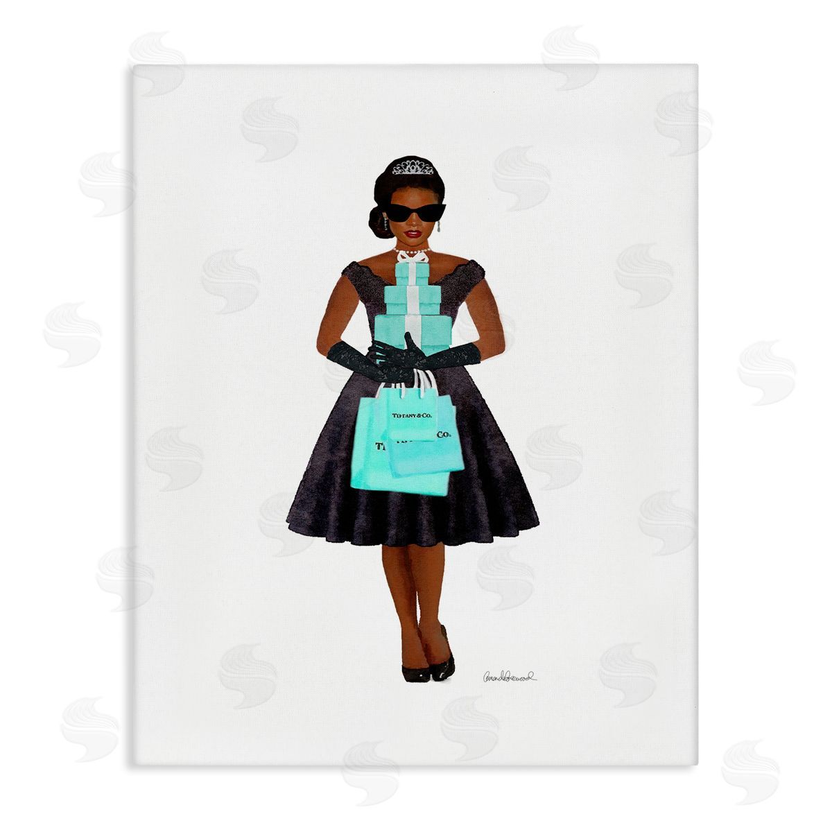 Woman Shopping Blue Glam Fashion Canvas Wall Art, Home Decor by Amanda Greenwood