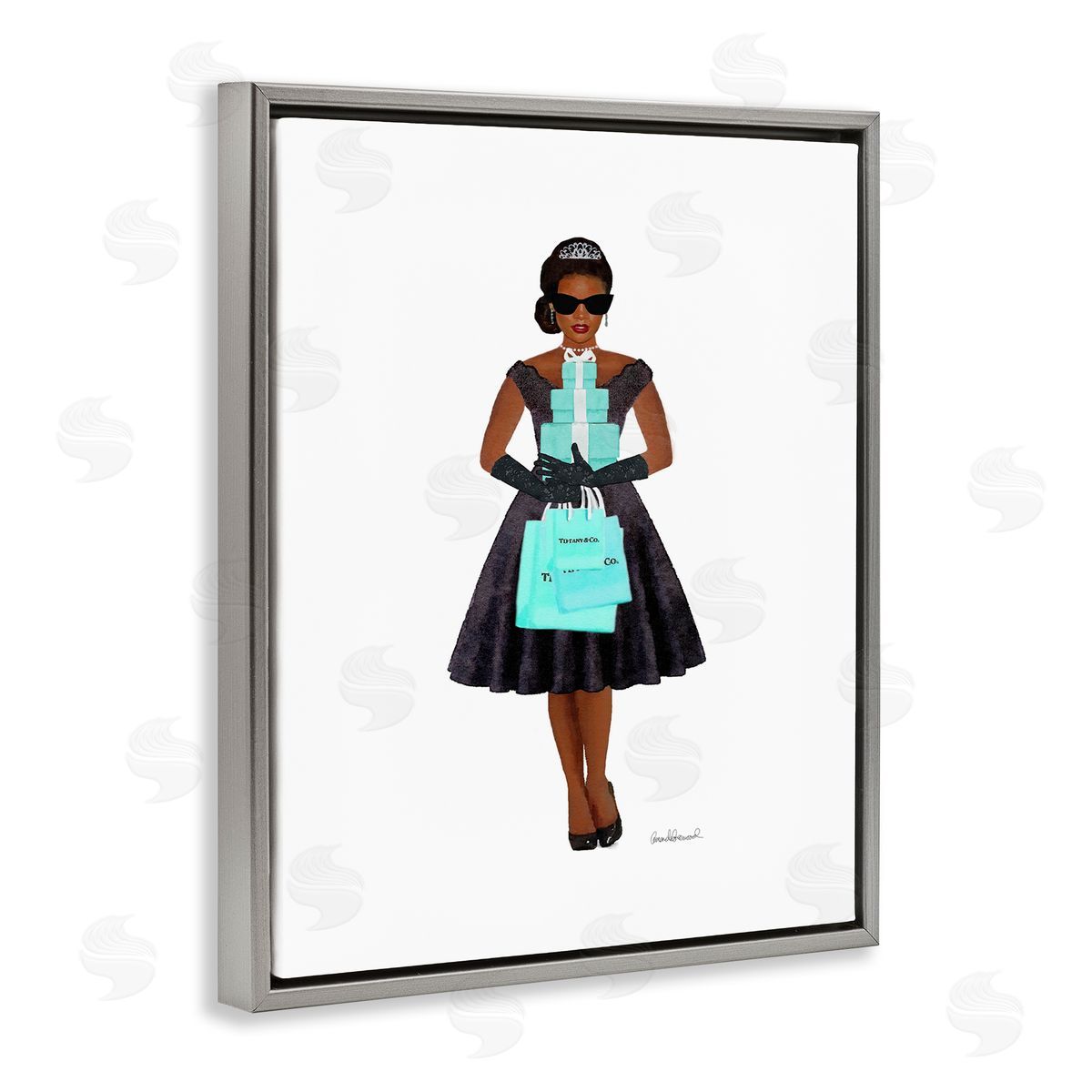 Woman Shopping Blue Glam Fashion Grey Floating Frame Canvas Wall Art, Home Decor by Amanda Greenwood