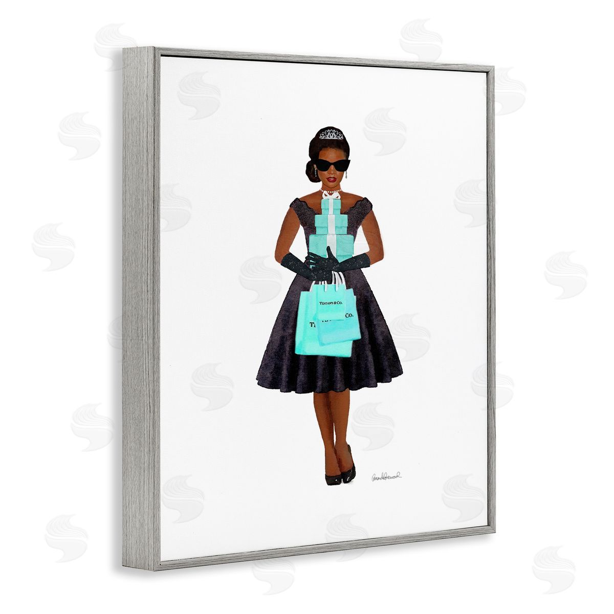 Woman Shopping Blue Glam Fashion Grey Frame Print Wall Art, Home Decor by Amanda Greenwood