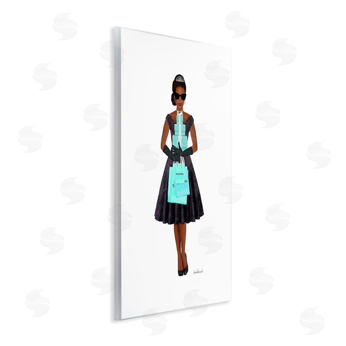 Woman Shopping Blue Glam Fashion Wood Plaque Wall Art, Home Decor by Amanda Greenwood