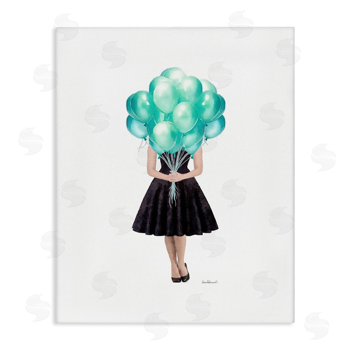 Blue Balloon Black Dress Woman Canvas Wall Art, Home Decor by Amanda Greenwood