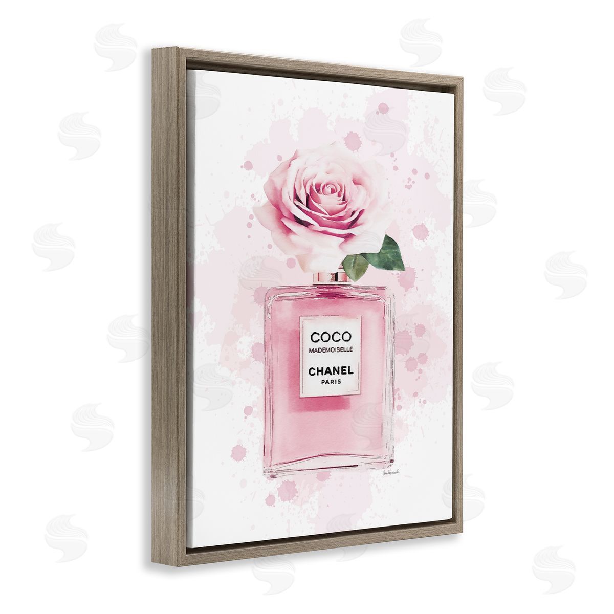 Pink Flower Perfume Brown Floating Frame Canvas Wall Art, Home Decor by Amanda Greenwood