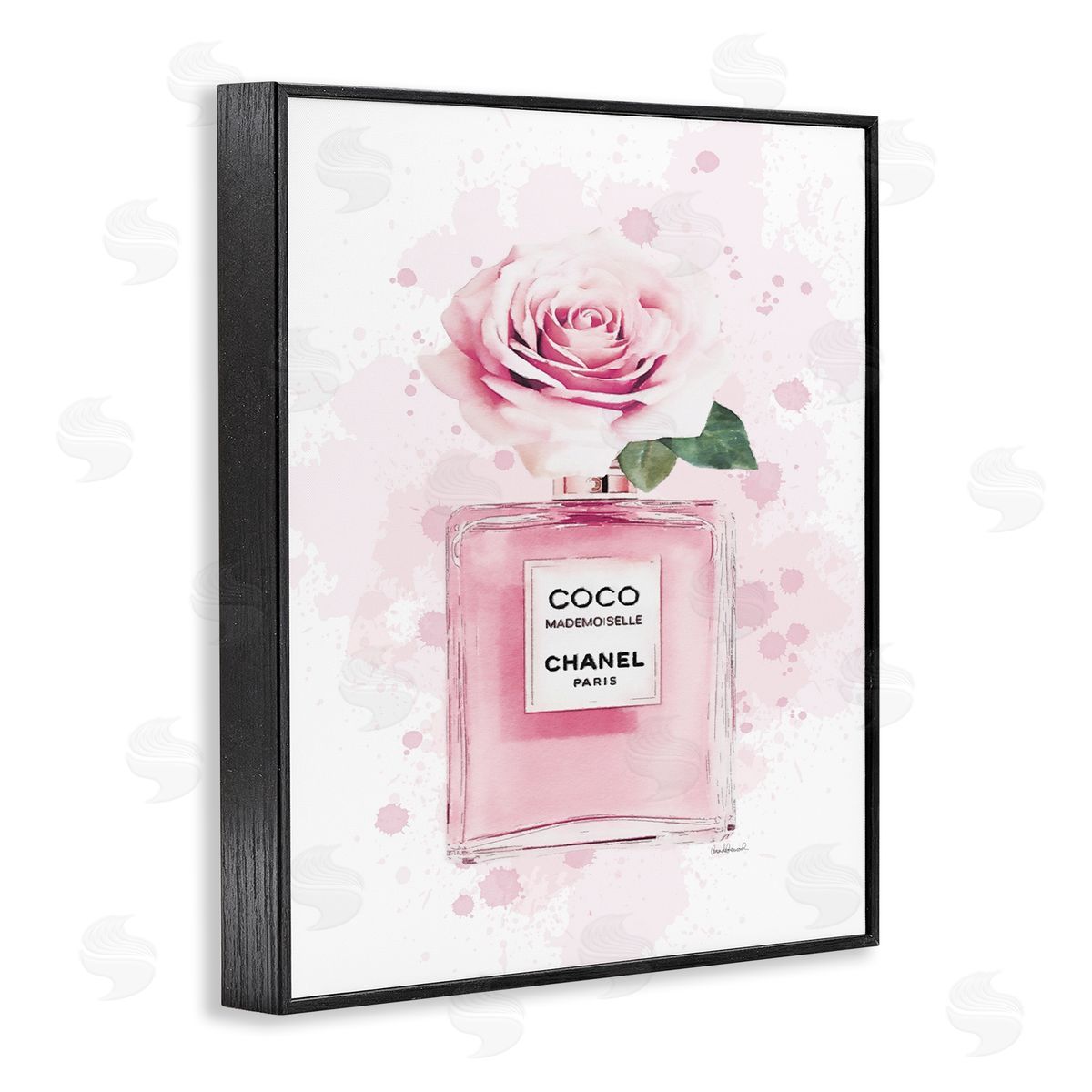 Pink Flower Perfume Black Frame Print Wall Art, Home Decor by Amanda Greenwood