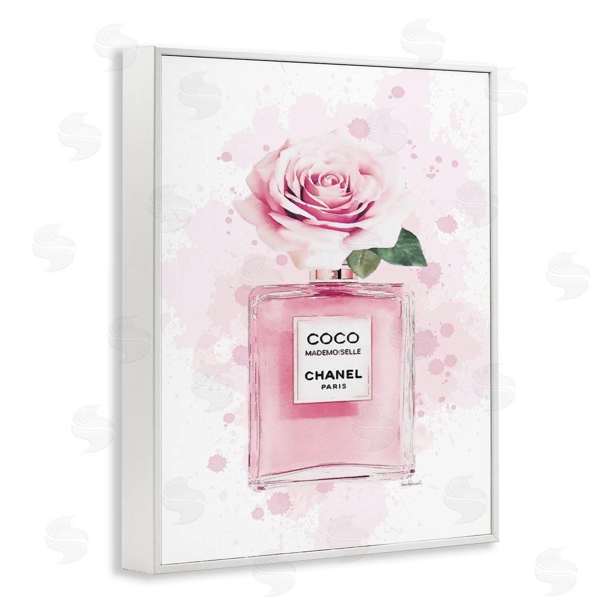 Pink Flower Perfume White Frame Print Wall Art, Home Decor by Amanda Greenwood