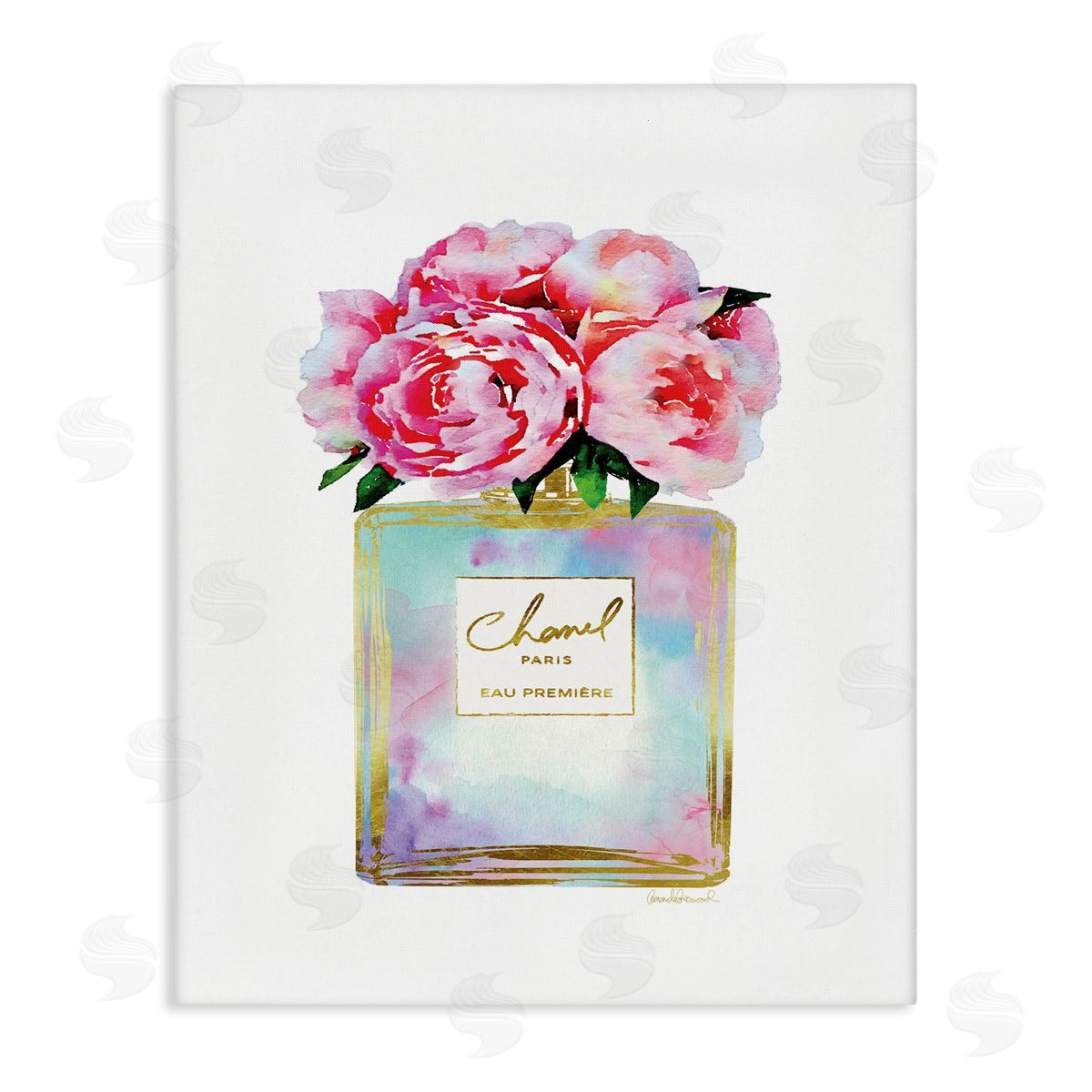 Pink Gold Flower Perfume Fashion Canvas Wall Art, Home Decor by Amanda Greenwood