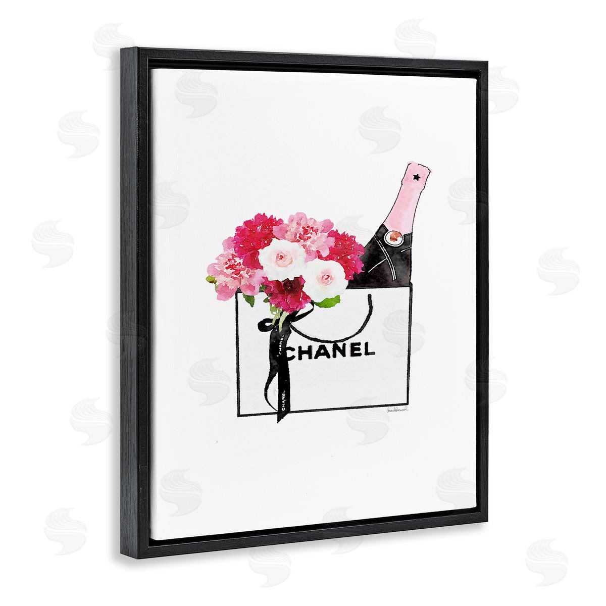 Fashion Brand Flowers & Wine Black Floating Frame Canvas Wall Art, Home Decor by Amanda Greenwood