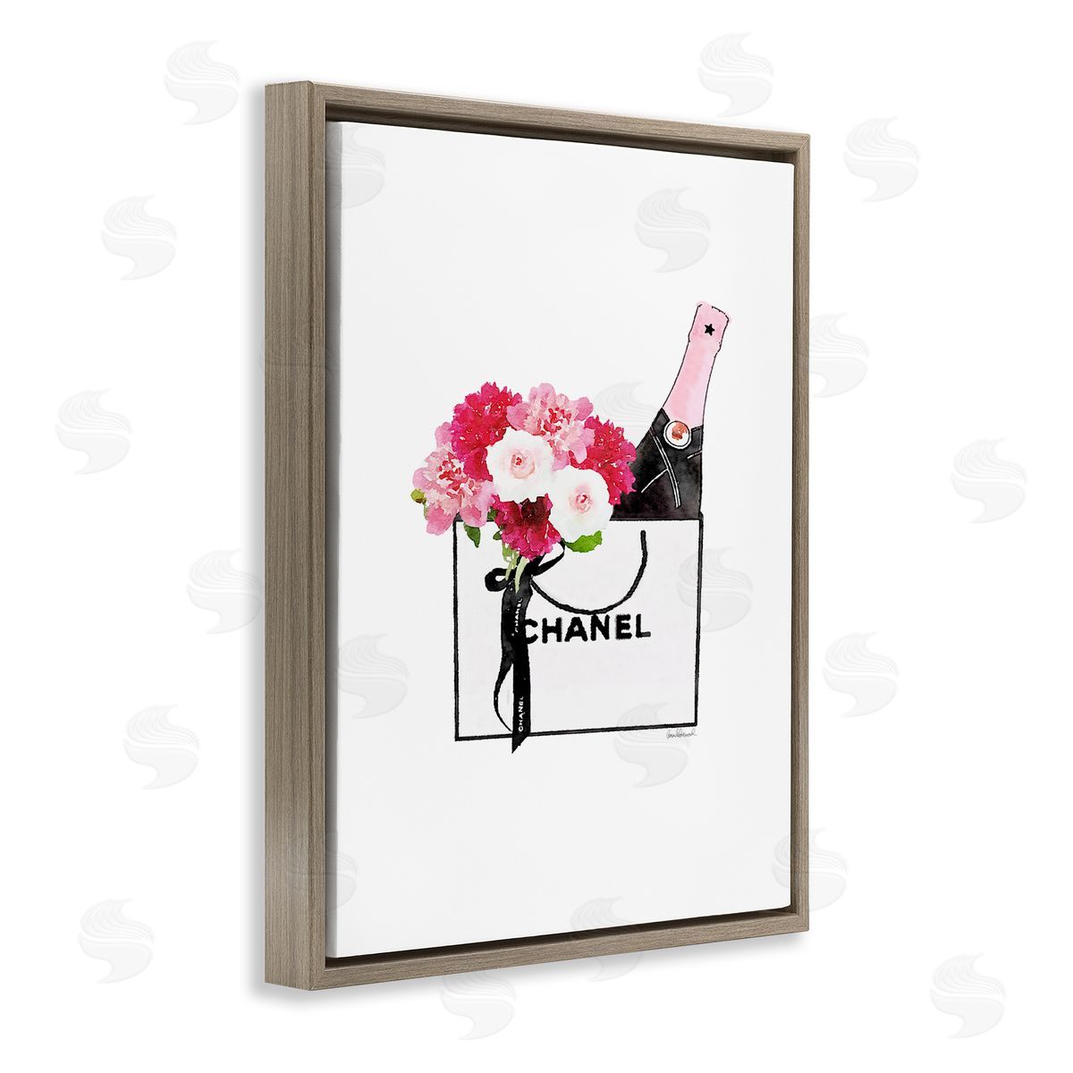 Fashion Brand Flowers & Wine Brown Floating Frame Canvas Wall Art, Home Decor by Amanda Greenwood