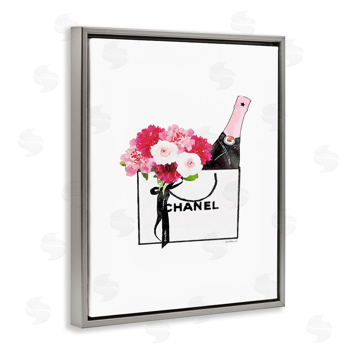 Fashion Brand Flowers & Wine Grey Floating Frame Canvas Wall Art, Home Decor by Amanda Greenwood