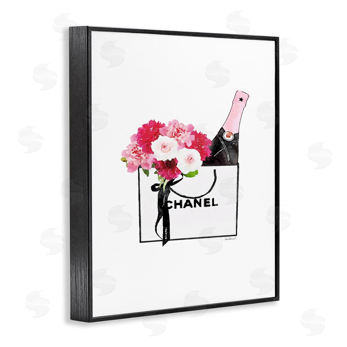 Fashion Brand Flowers & Wine Black Frame Print Wall Art, Home Decor by Amanda Greenwood