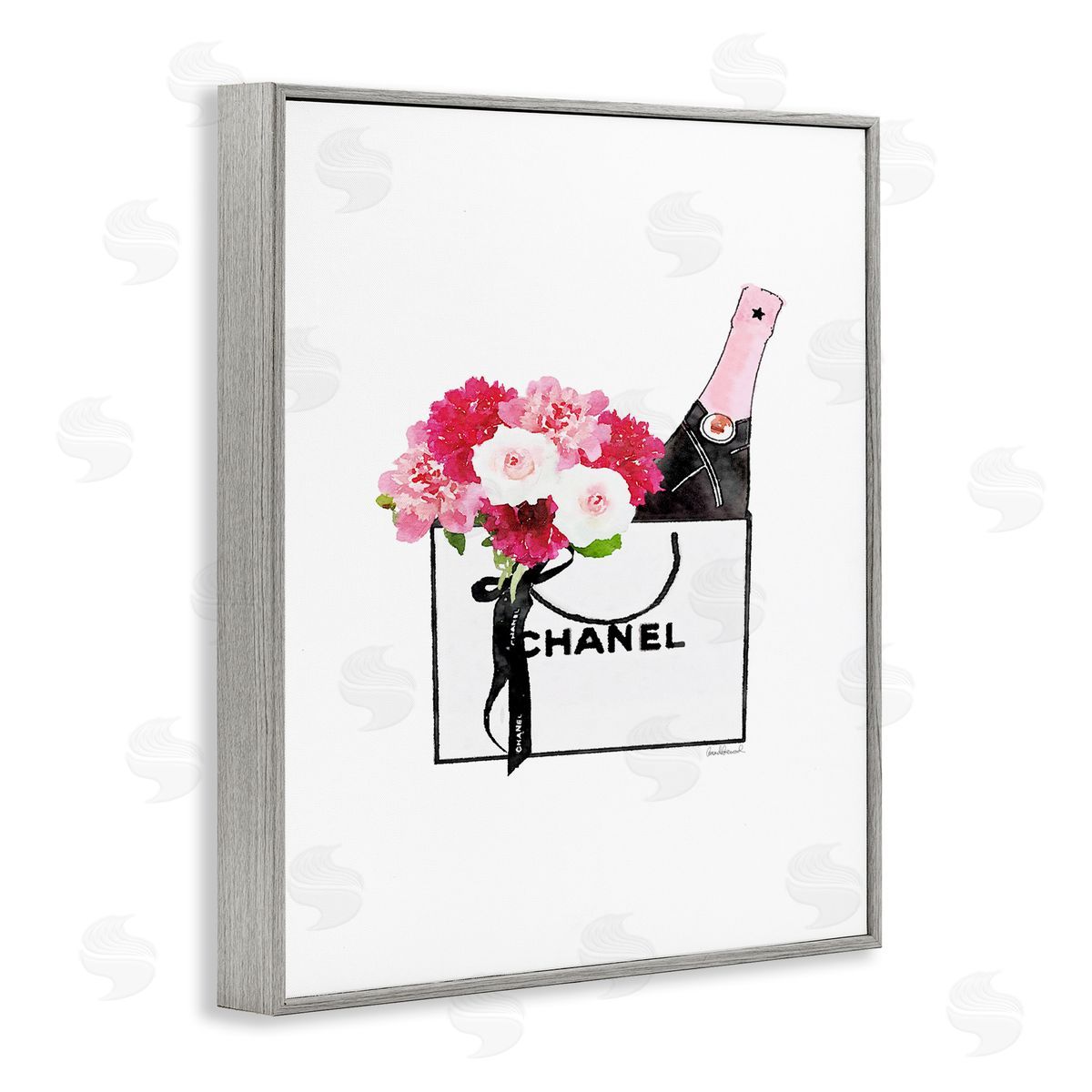 Fashion Brand Flowers & Wine Grey Frame Print Wall Art, Home Decor by Amanda Greenwood