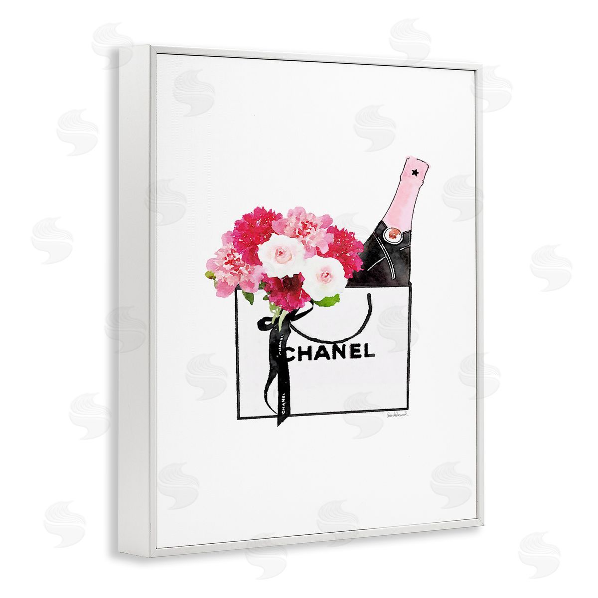 Fashion Brand Flowers & Wine White Frame Print Wall Art, Home Decor by Amanda Greenwood