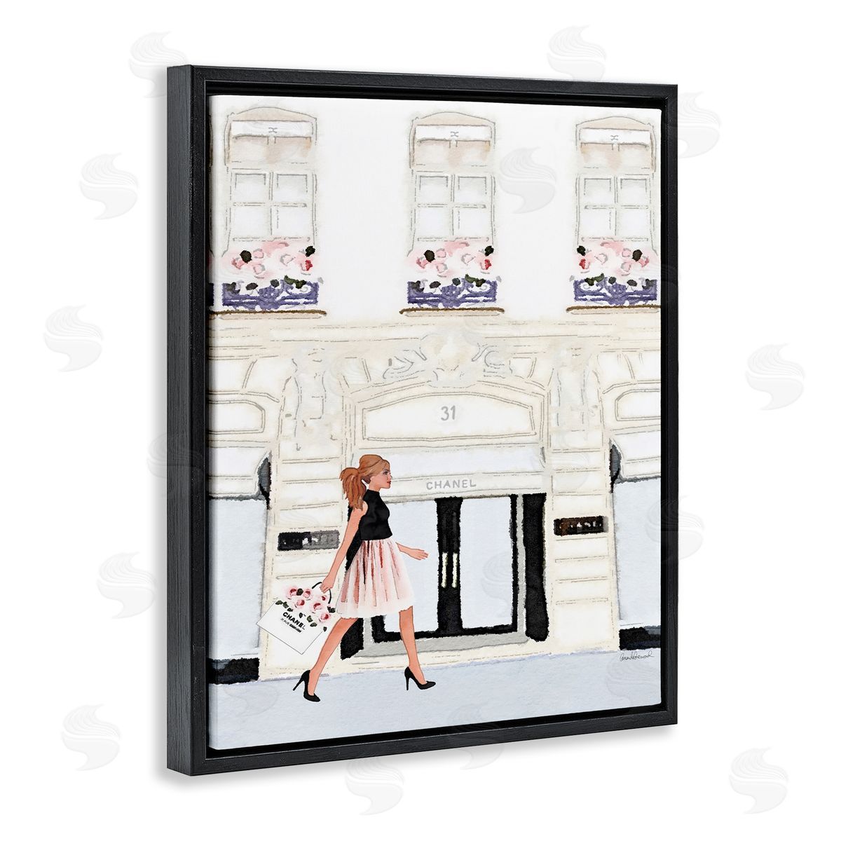 Fashion Building Woman Shopper Black Floating Frame Canvas Wall Art, Home Decor by Amanda Greenwood