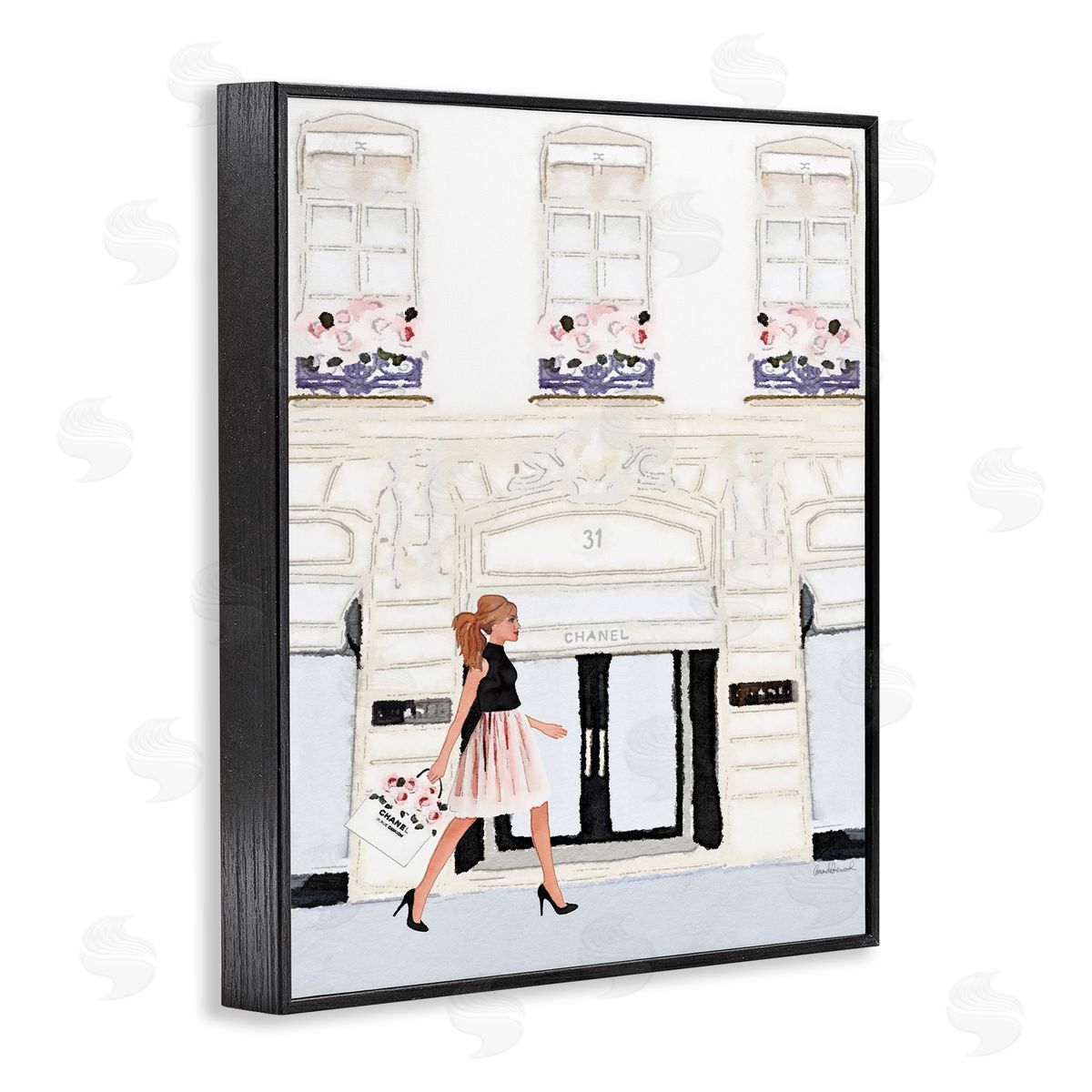 Fashion Building Woman Shopper Black Frame Print Wall Art, Home Decor by Amanda Greenwood