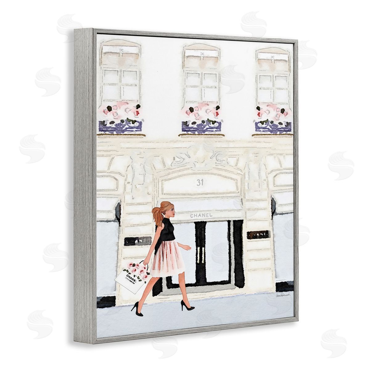 Fashion Building Woman Shopper Grey Frame Print Wall Art, Home Decor by Amanda Greenwood