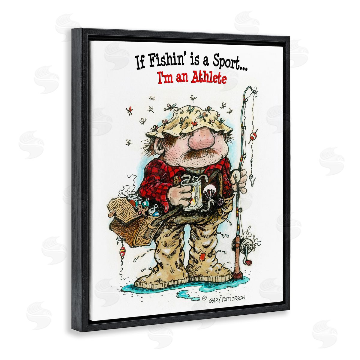 Fishing I'm An Athlete Funny Black Floating Frame Canvas Wall Art, Home Decor by Gary Patterson