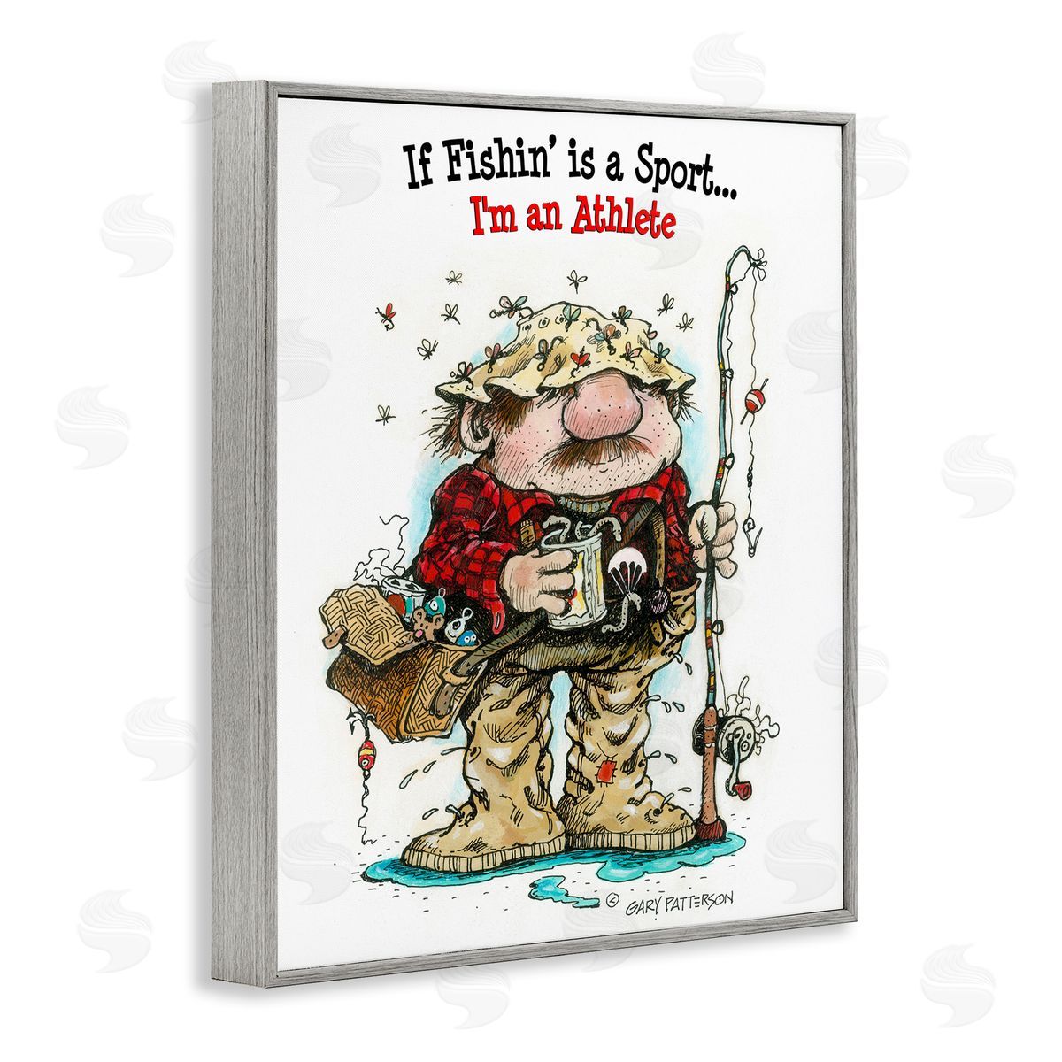 Fishing I'm An Athlete Funny Grey Frame Print Wall Art, Home Decor by Gary Patterson