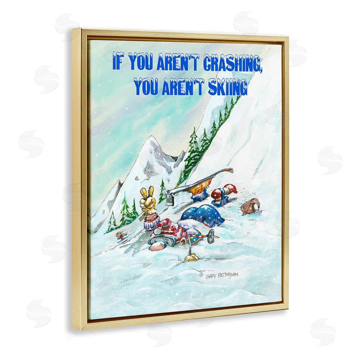 If You Aren't Crashing Skiing Gold Floating Frame Canvas Wall Art, Home Decor by Gary Patterson