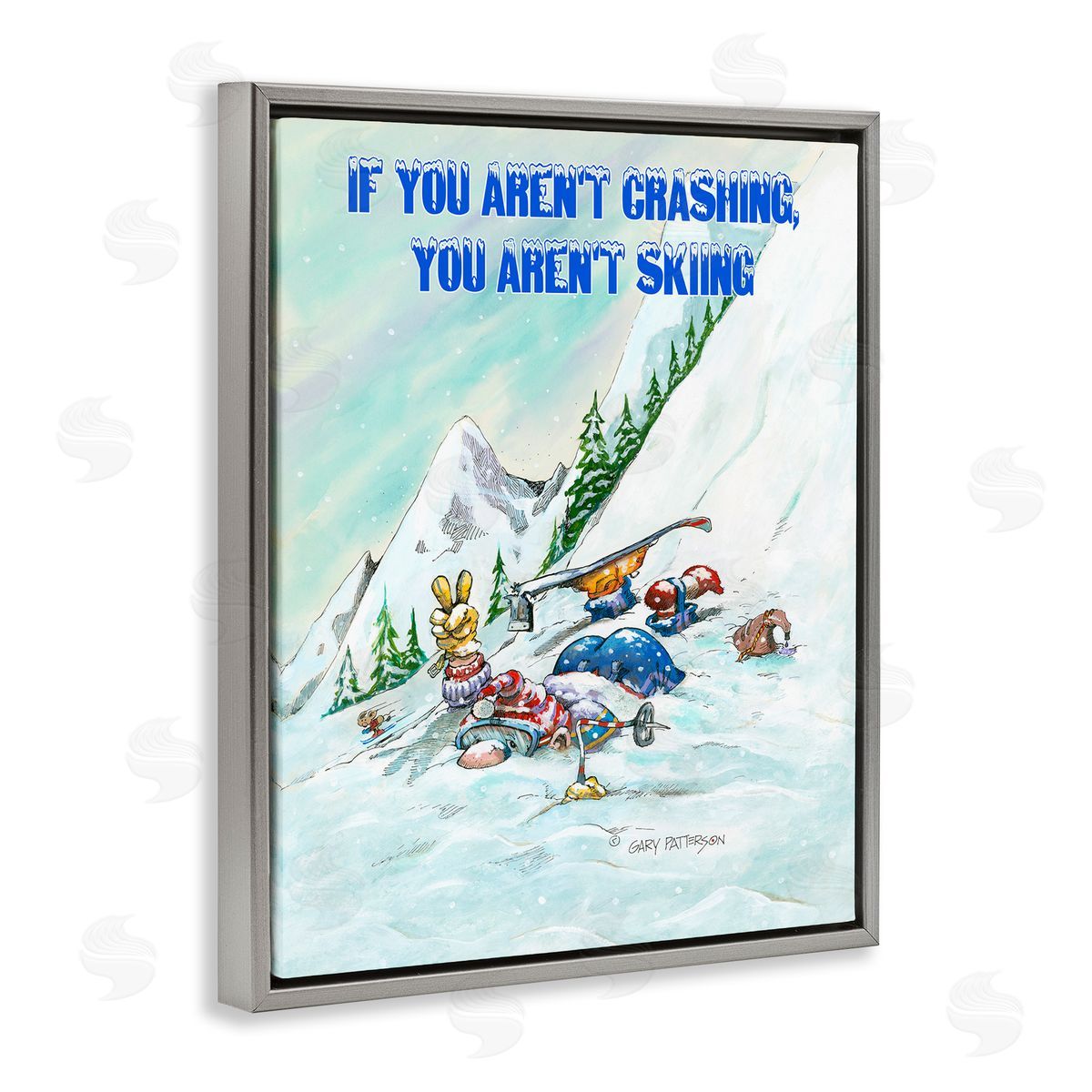 If You Aren't Crashing Skiing Grey Floating Frame Canvas Wall Art, Home Decor by Gary Patterson
