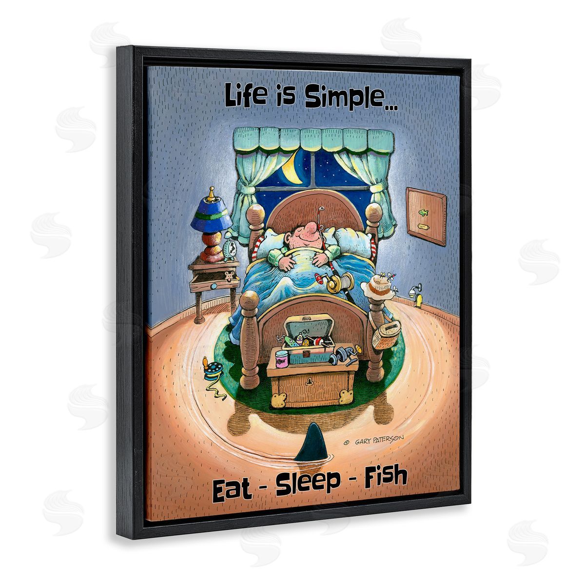 Eat Sleep Fish Funny Sports Black Floating Frame Canvas Wall Art, Home Decor by Gary Patterson