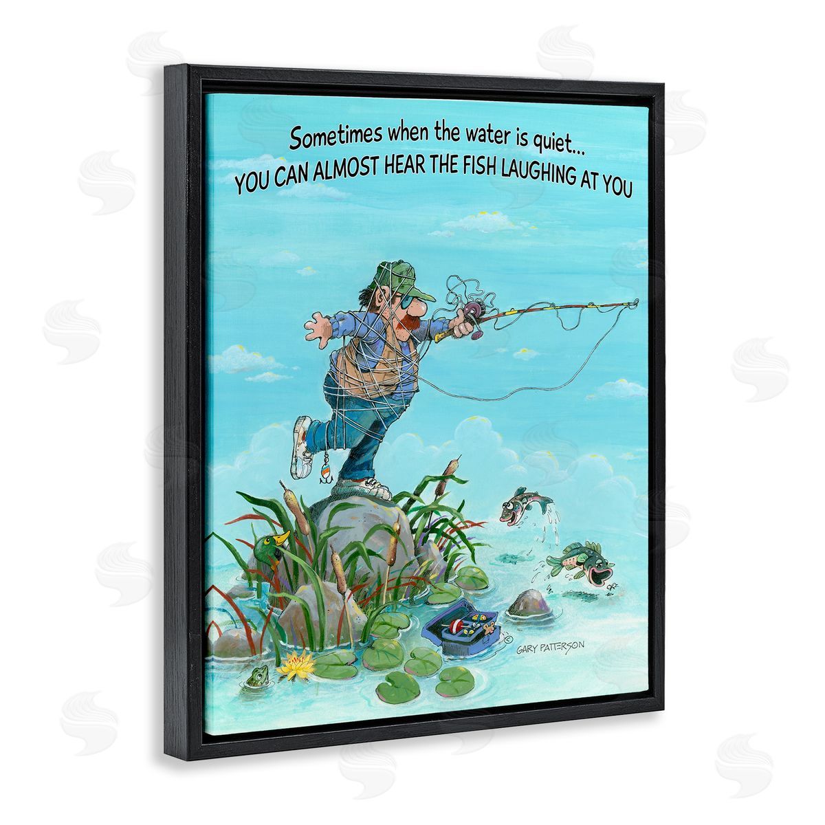 Fish Laughing Funny Sports Black Floating Frame Canvas Wall Art, Home Decor by Gary Patterson