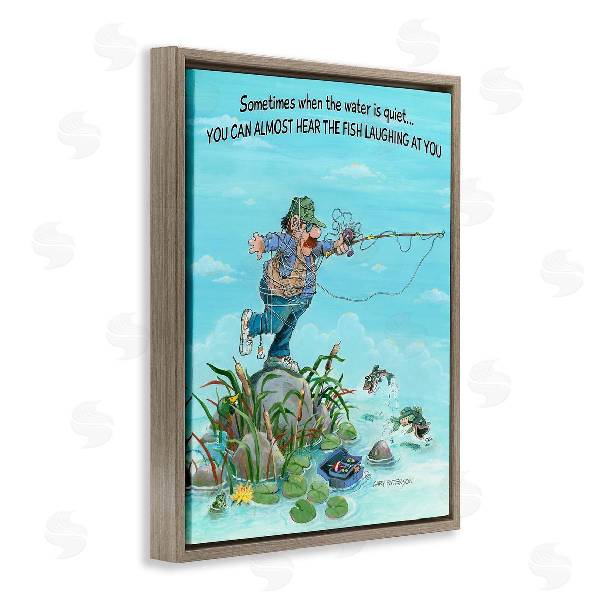 Fish Laughing Funny Sports Brown Floating Frame Canvas Wall Art, Home Decor by Gary Patterson