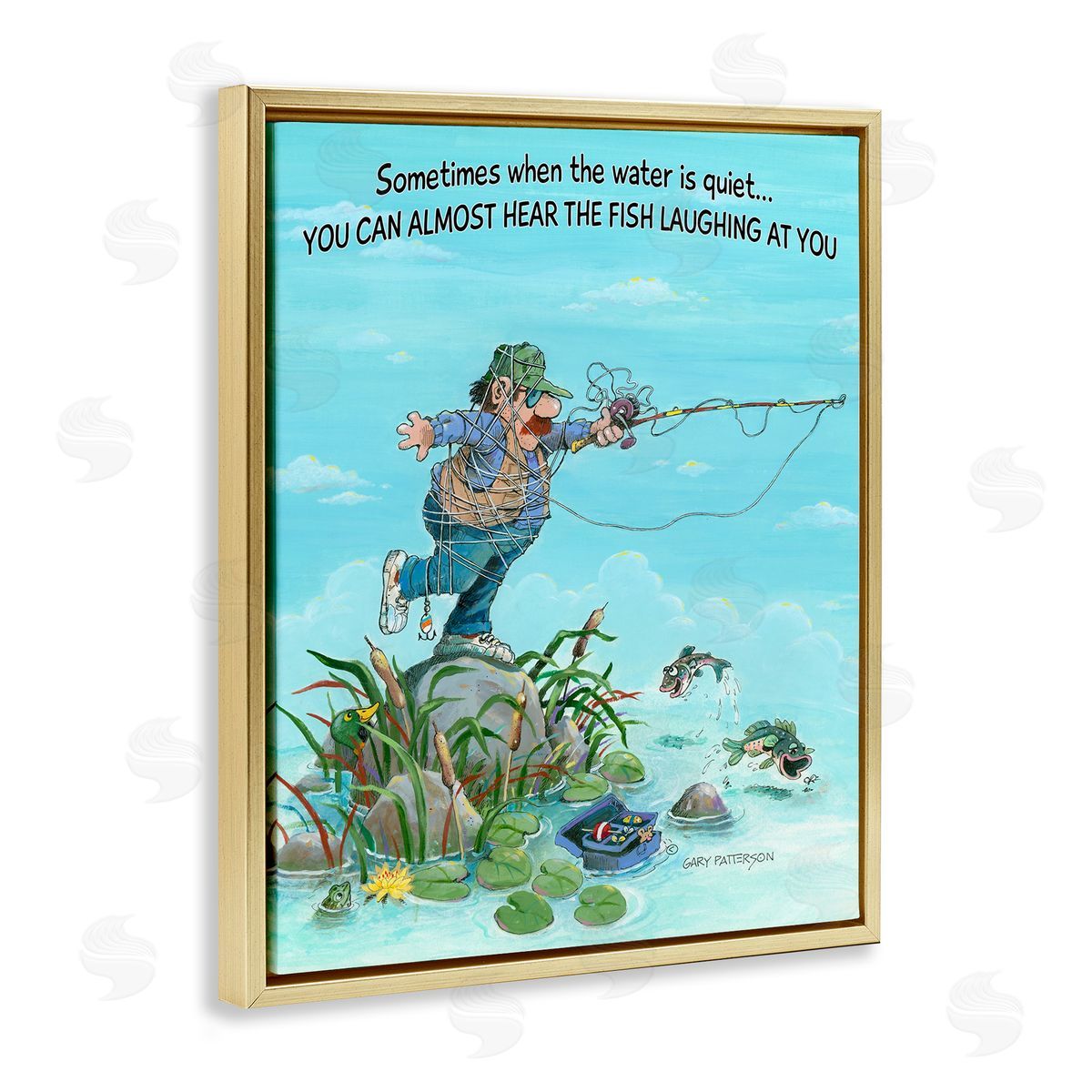 Fish Laughing Funny Sports Gold Floating Frame Canvas Wall Art, Home Decor by Gary Patterson