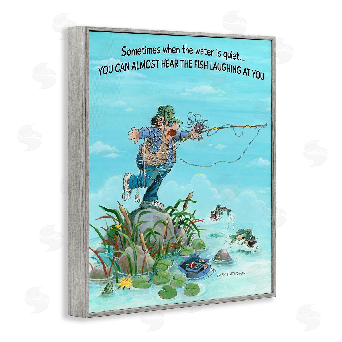 Fish Laughing Funny Sports Grey Frame Print Wall Art, Home Decor by Gary Patterson
