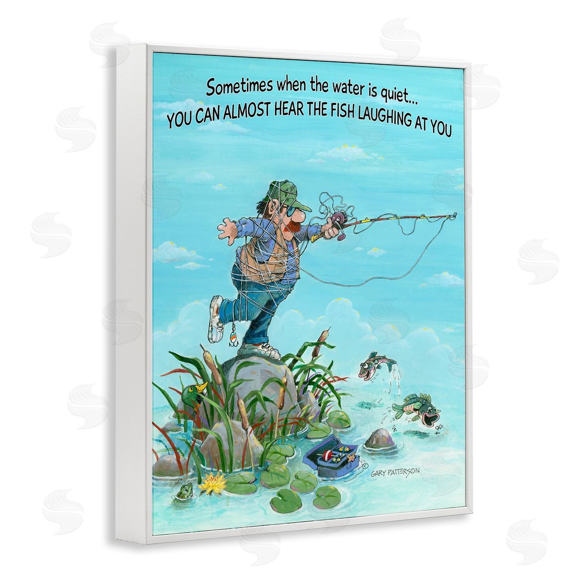 Fish Laughing Funny Sports White Frame Print Wall Art, Home Decor by Gary Patterson