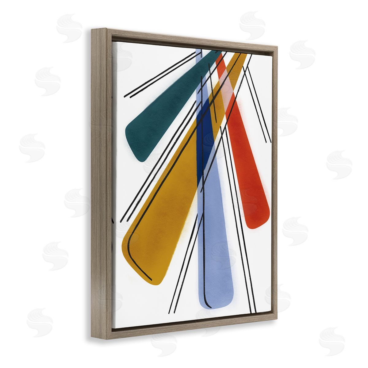Abstract Primary Color Rays Brown Floating Frame Canvas Wall Art, Home Decor by Stupell Studio