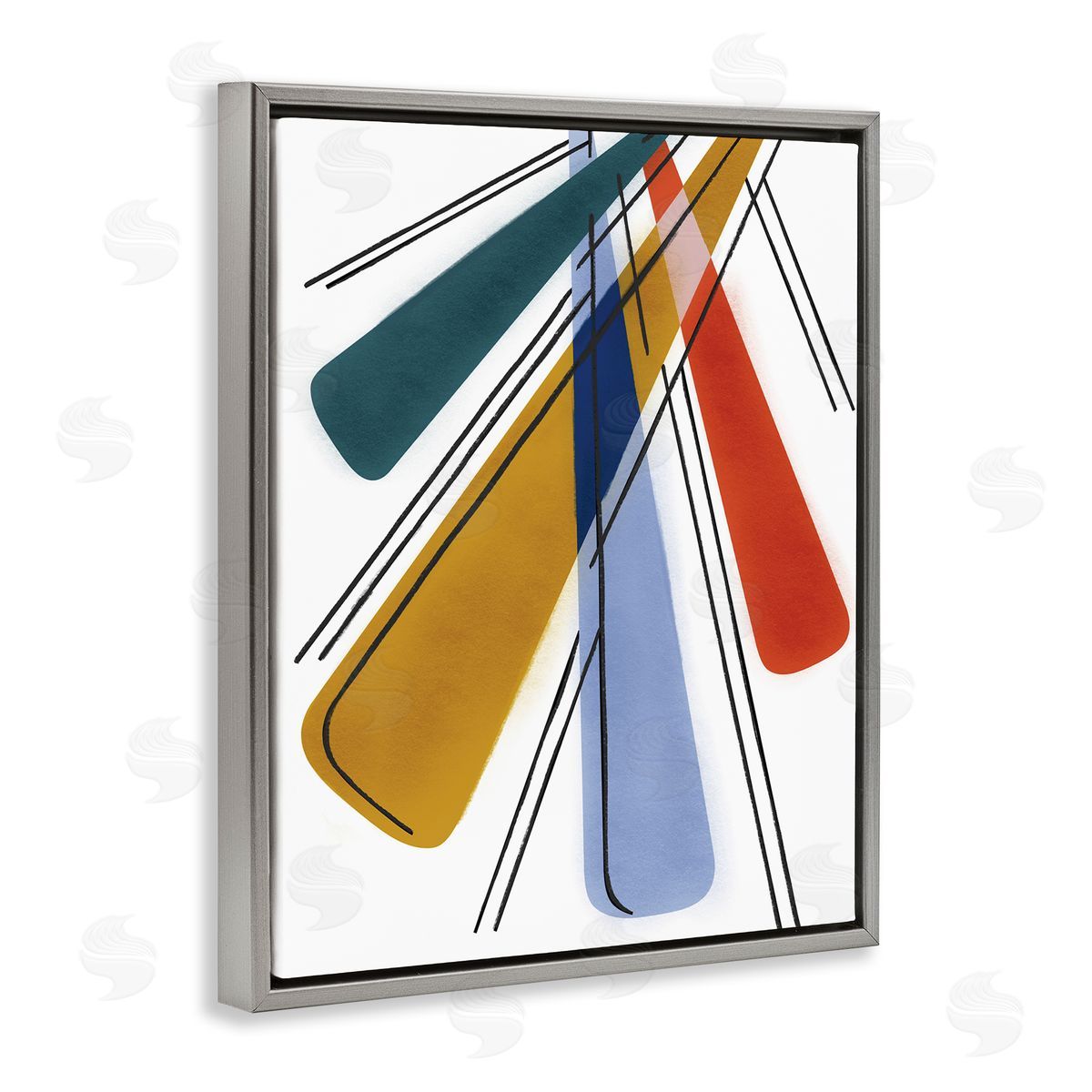 Abstract Primary Color Rays Grey Floating Frame Canvas Wall Art, Home Decor by Stupell Studio