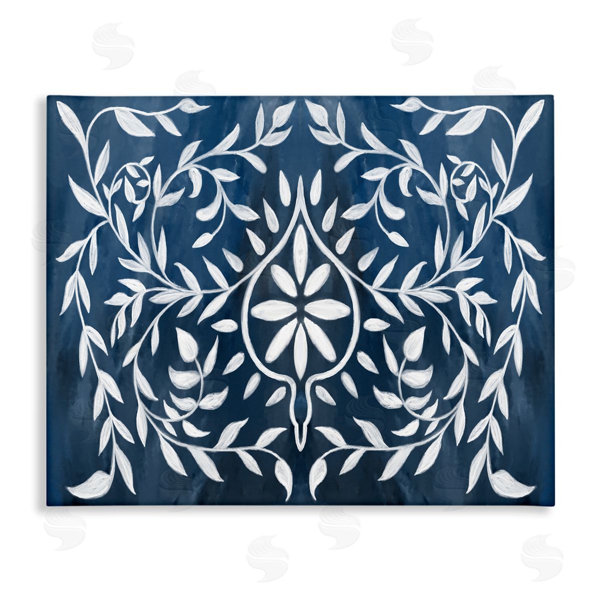 Blue White Leaf Gilding Pattern Canvas Wall Art, Home Decor by Stupell Studio