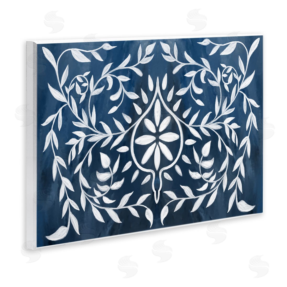 Blue White Leaf Gilding Pattern Wood Plaque Wall Art, Home Decor by Stupell Studio