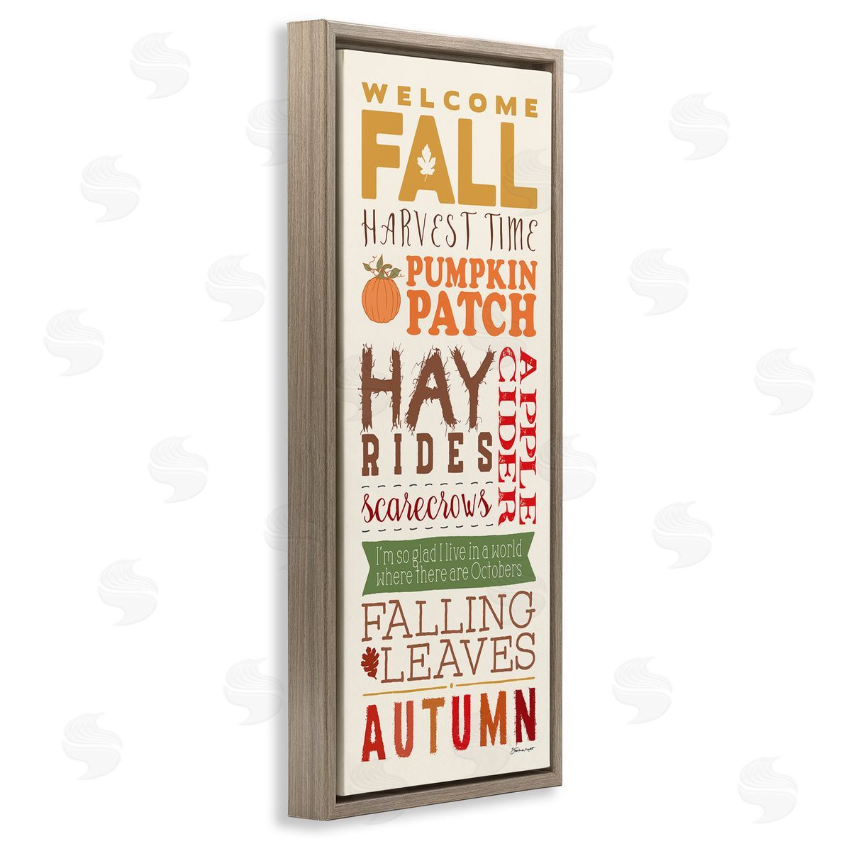 Welcome Fall Harvest List Brown Floating Frame Canvas Wall Art, Home Decor by Stephanie Workman Marrott