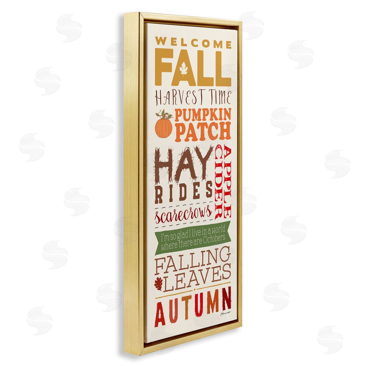 Welcome Fall Harvest List Gold Floating Frame Canvas Wall Art, Home Decor by Stephanie Workman Marrott