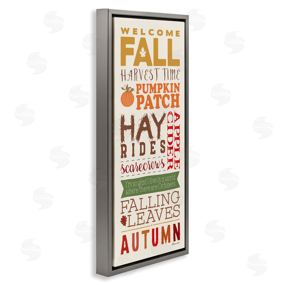 Welcome Fall Harvest List Grey Floating Frame Canvas Wall Art, Home Decor by Stephanie Workman Marrott