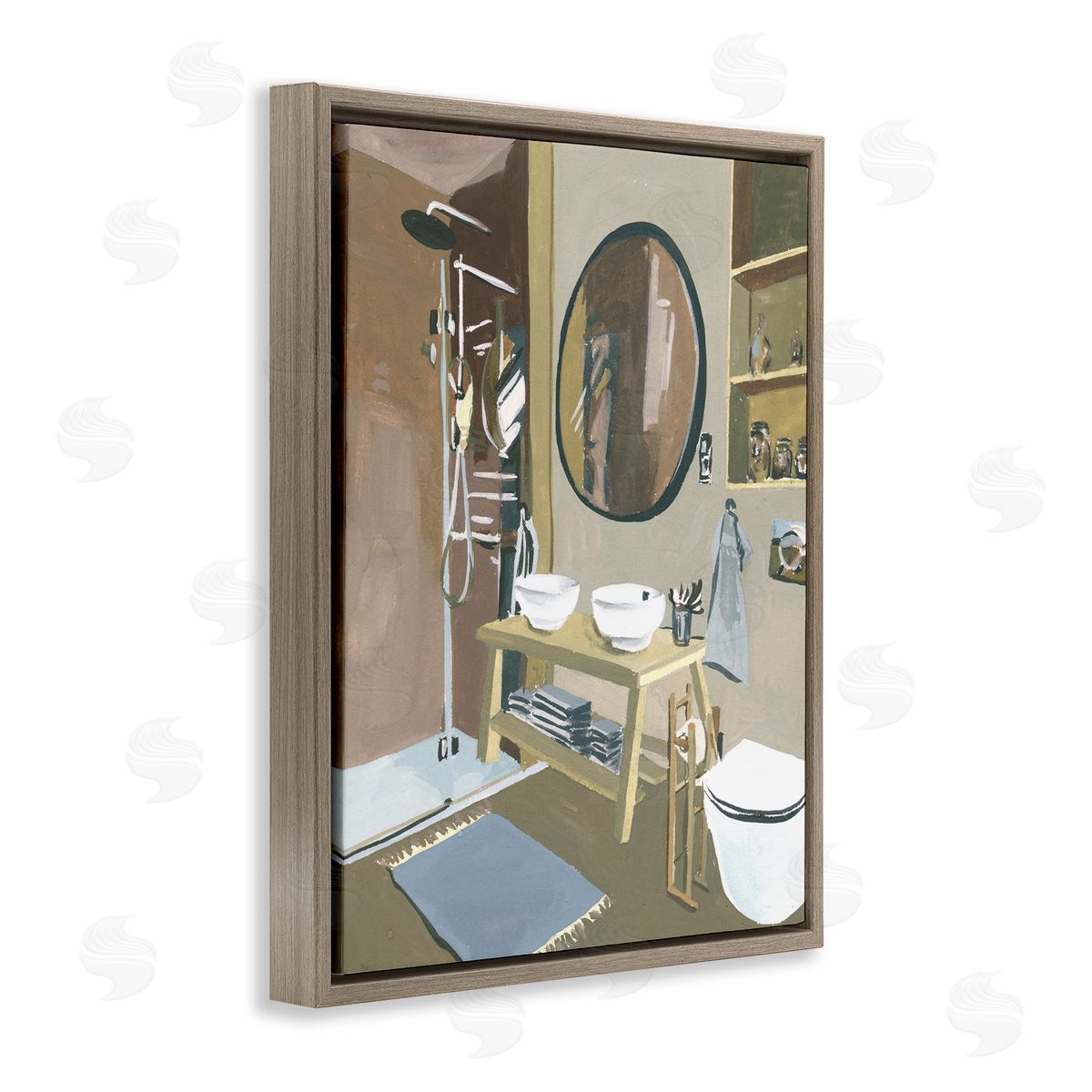 Modern Bathroom Interior Design Brown Floating Frame Canvas Wall Art, Home Decor by Melissa Wang